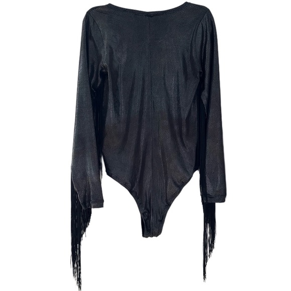 V-Neck Bodysuit with Fringe BLACK (Handmade Etsy Product) - Picture 6 of 9